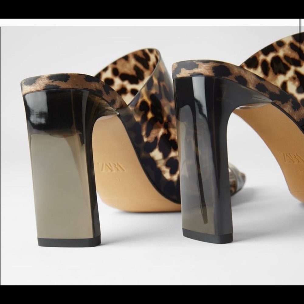 Zara tortoiseshell brown mules double strap heels - Picture 3 of 3
